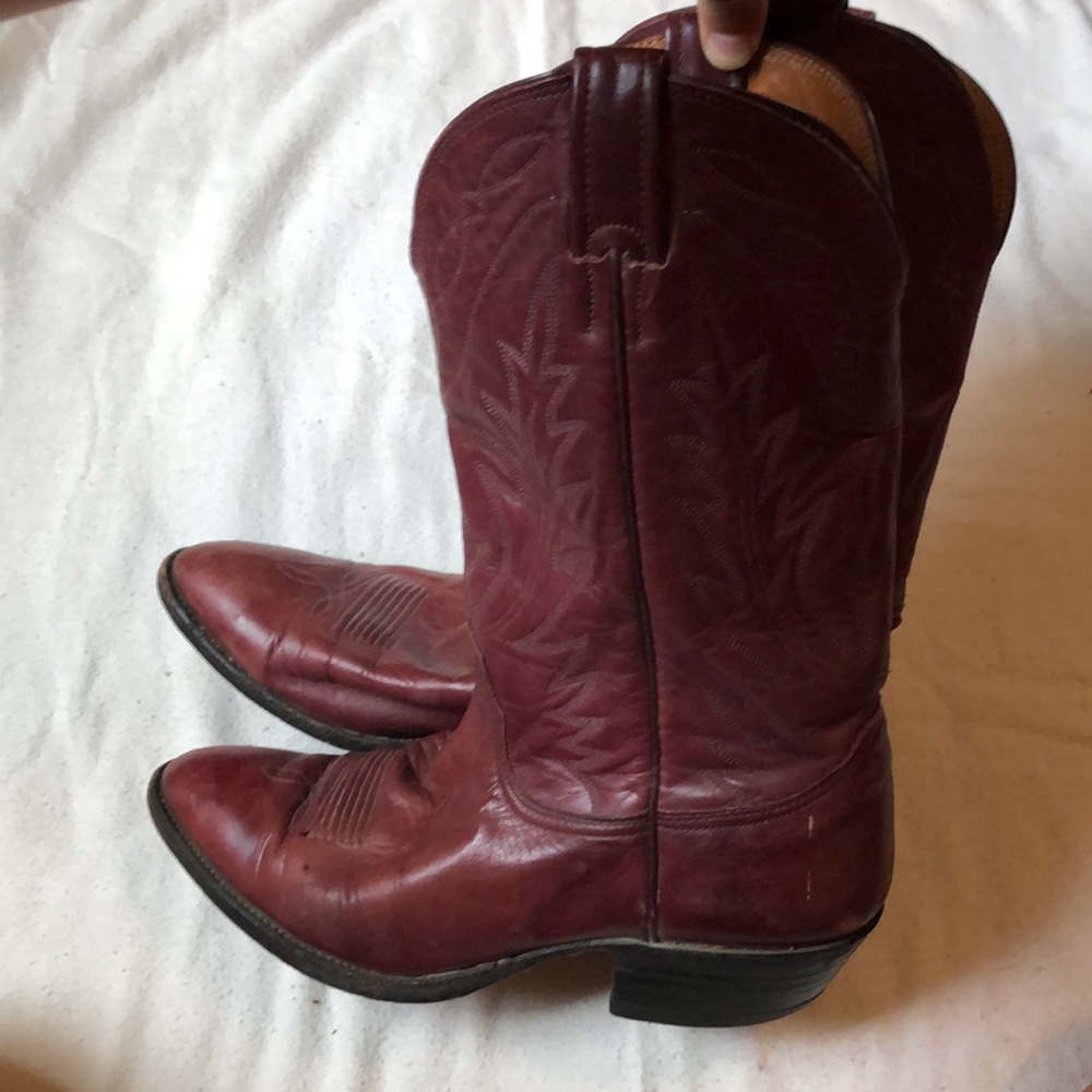 Deep Red Leather Cowboy Boots. Size 10-10.5.